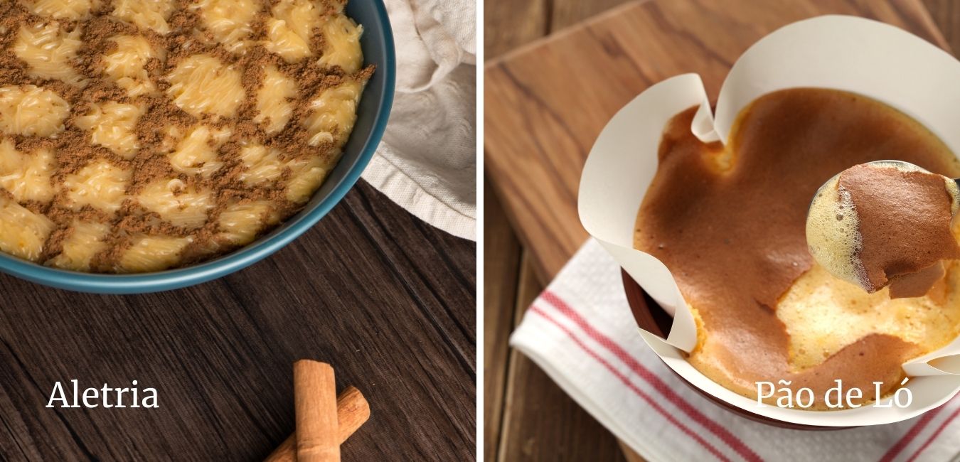 two portuguese desserts aletria is sweet pasta and the cake is pao de lo