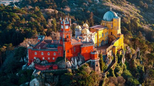 aerial view of the pena palace in sintra